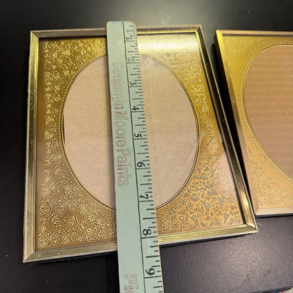 Rare Vintage Metal Matted Picture Frames Double And Singles Gold‎ Tone Filigree
